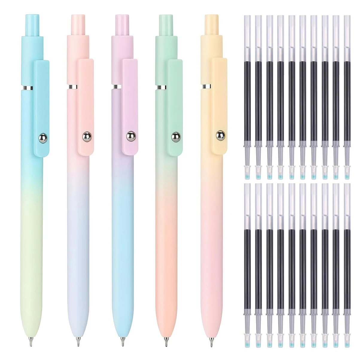 Gelstift-Set-5 einziehbare Stifte 20 Nachfüllungen, 0,5mm feine Spitze, schnell trocknende schwarze Tinte, glattes Schreiben, süße Ästhetik (25er Pack) Image