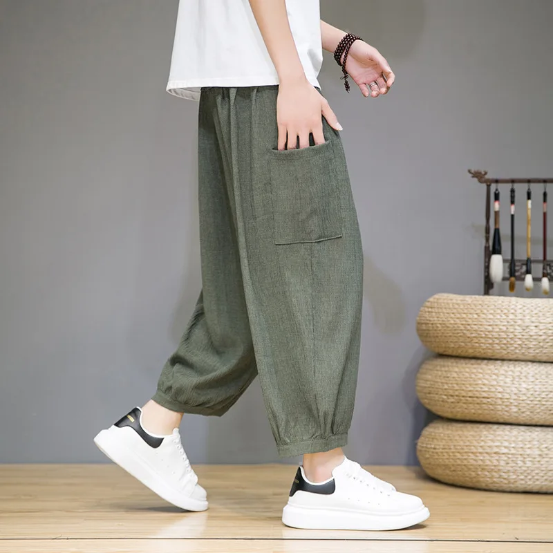Neue Sommer Männer Dünne Harem Hosen Atmungsaktive Baumwolle Leinen Bleistift Hosen Schnalle Casual Große Größe Pumphose Mode Hosen Image