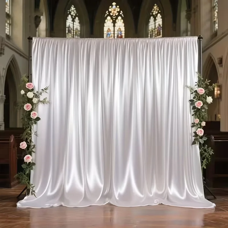 Satin-Hintergrundvorhang, mit Stangentasche für Hochzeit, Geburtstag, Babyparty, Fotografie, Hintergrundvorhänge für Abschlussfeiern, 1 Panel Image