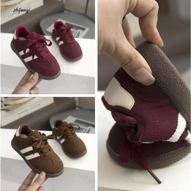 Kinder-Turnschuhe, lässig, atmungsaktiv, Outdoor-Brettschuhe, modisches Design, rutschfest, 2025, Frühling, weiche Sohle, Schnürung, Wanderschuh für Kinder Image