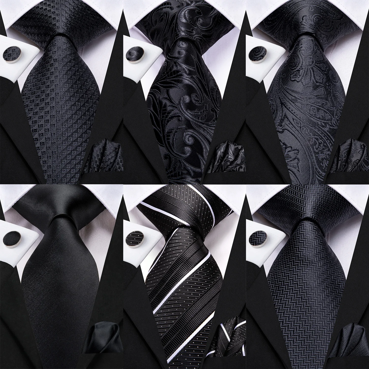 Hallo-Krawatte Schwarz Floral Seide Hochzeit Krawatte Für Männer Einstecktuch Manschettenknopf Elegante Krawatte Für Männer Mode Designer Business party Dropshiping Image