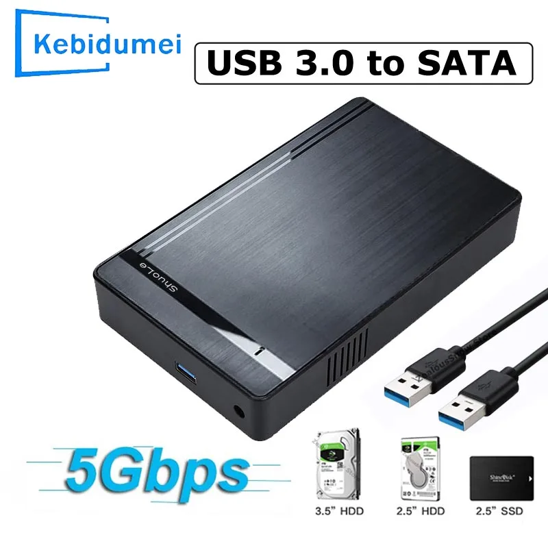 3,5-Zoll-HDD-Gehäuse, SATA auf USB 3.0-Adapter, 5 Gbit/s, externe Festplatte, Hochgeschwindigkeitsgehäuse für 2,5 Zoll 3,5 Zoll SSD-HDD-Gehäuse für PC Image