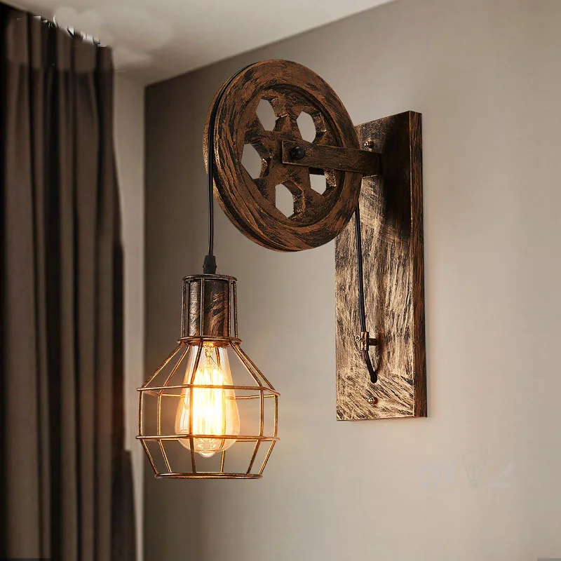 Vintage Wand + Lampen LED-Lampe Wandleuchten Retro Wandleuchten Heberolle Schlafzimmerlampe American Industrial Spiegelleuchte