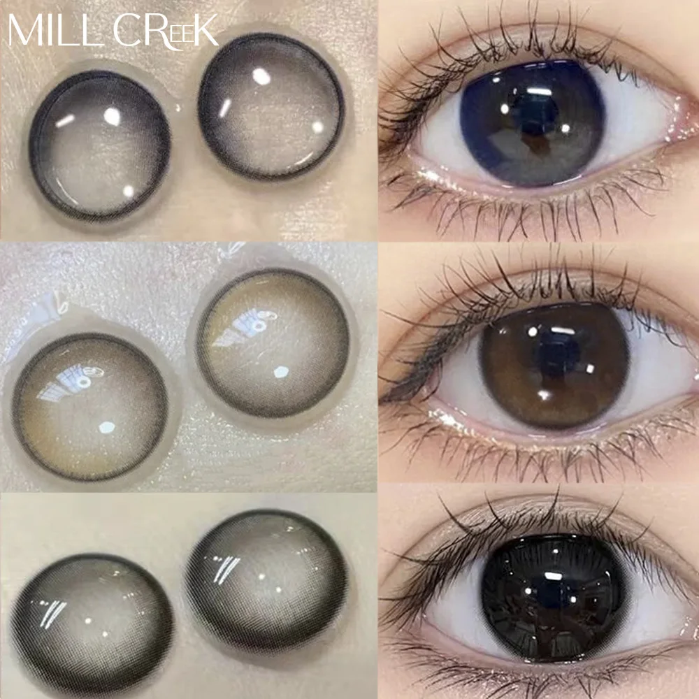 MILL CREEK 2 Stück natürliche Augen-Kontaktlinsen mit Myopie, verschreibungspflichtige blaue farbige Linsen, schwarze Linsen, Schönheit, Schüler, Make-up, jährlich Image