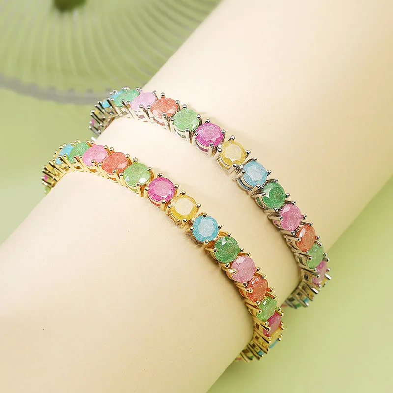HECHENG, 6 mm Zirkonia, buntes Tennis-Armband, Paar, golden/silbrig, Herren-Zirkonia-Schmuck, 1 Stück Image