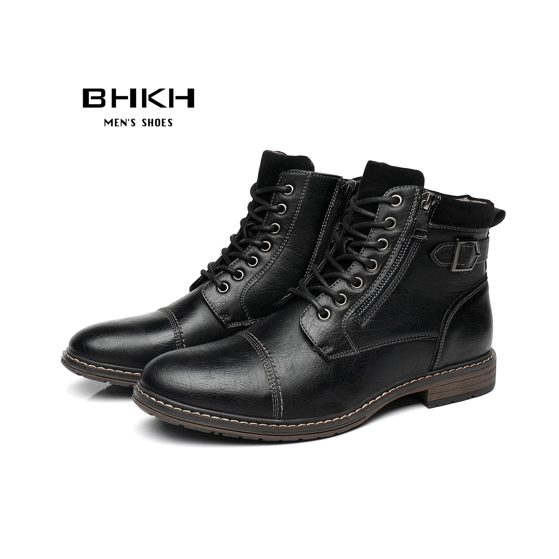 BHKH Herrenstiefel Wintermode Botines Reißverschluss Schnürstiefeletten Vintage Business Kleid Schuhe Leder Freizeitschuhe für Männer