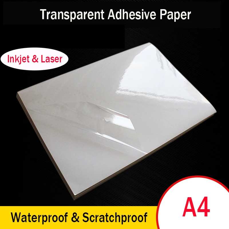 A4 Transparentes selbstklebendes Druckpapier PET-Etikettenaufkleber Wasserdichter und hochtemperaturbeständiger Laser-Tintenstrahldruck Image