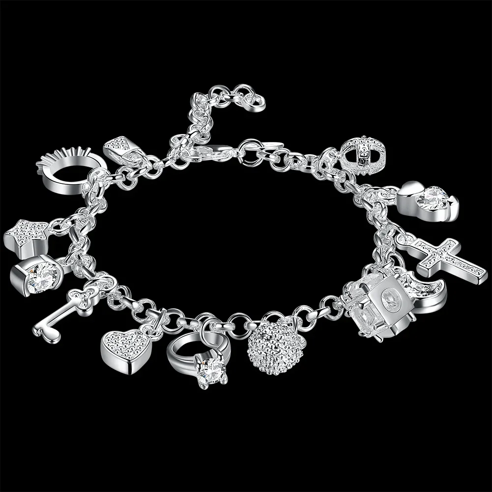 Mode 925 Sterling Silber Armband für Frau Hübsches Herz Zirkon Anhänger Kette Hochzeit Party Geschenke Klassische Schmuck 20 CM 8 zoll Image