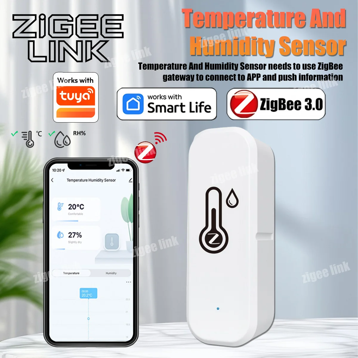 Intelligenter Temperatur- und Feuchtigkeitssensor Zigbee 3.0 Innenraum-Hygrometer Fernüberwachung Unterstützt Tuya Alexa Google Home Image