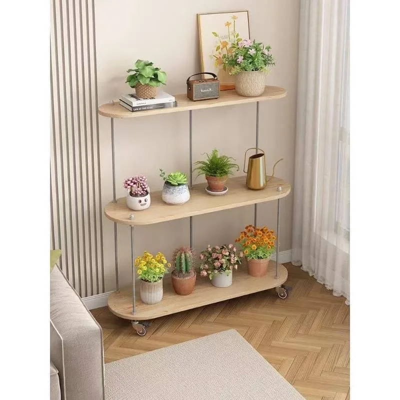 Mehrschichtiges Blumenregal, Balkon-Bodenständer, Massivholz, Wohnzimmer, verstellbares Blumenregal Image