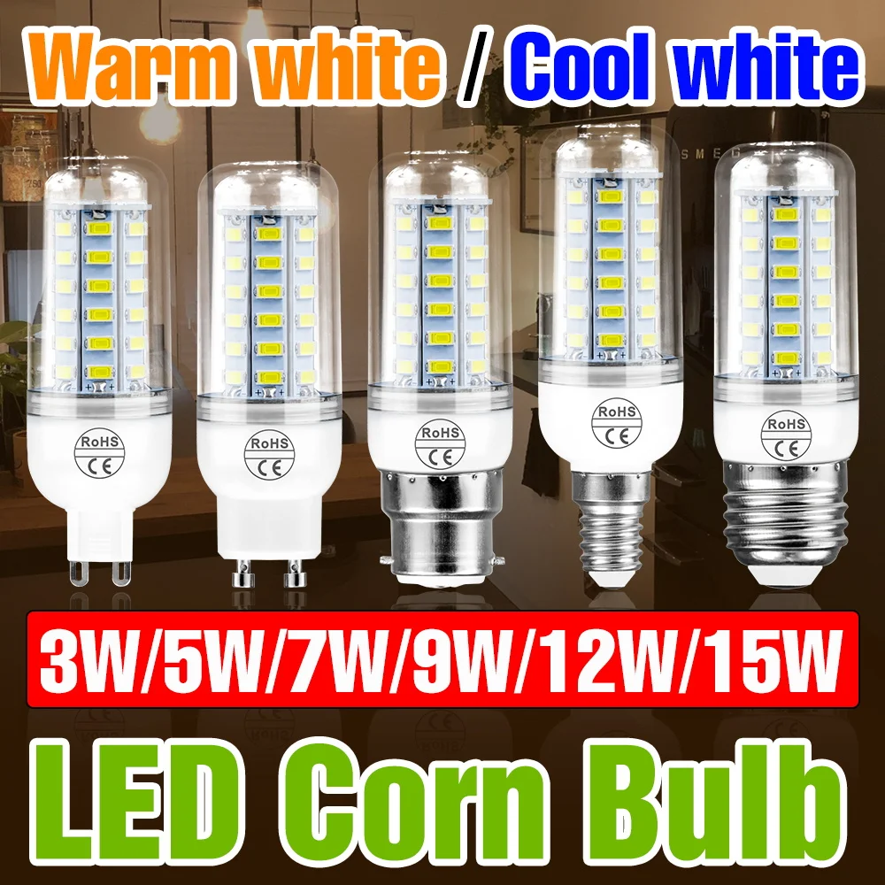 LED-Birne E27 Maislampe E14 Deckenleuchte GU10 Wohnzimmer Kronleuchter Glühbirnen G9 3W 5W 7W 9W 12W 15W Kalt-/Warmbeleuchtung B22 AC220V Image