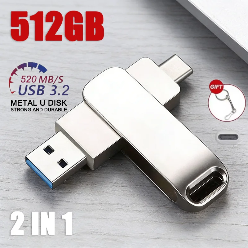 Für Xiaomi 512GB USB 3.2 2-in-1 Flash-Laufwerke U-Disk 256GB Hochgeschwindigkeits-Metall-Pendrive Wasserdichter Typ-C USB-Stick USB-Laufwerke Image