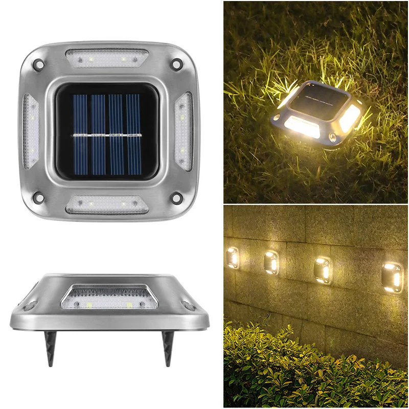 4 Stück 8 LED Solar-Bodeneinbauleuchten, Gartendekoration, wasserdichte Edelstahl-Bodenleuchten, Garten, Villa, Rasen, Außenlandschaft