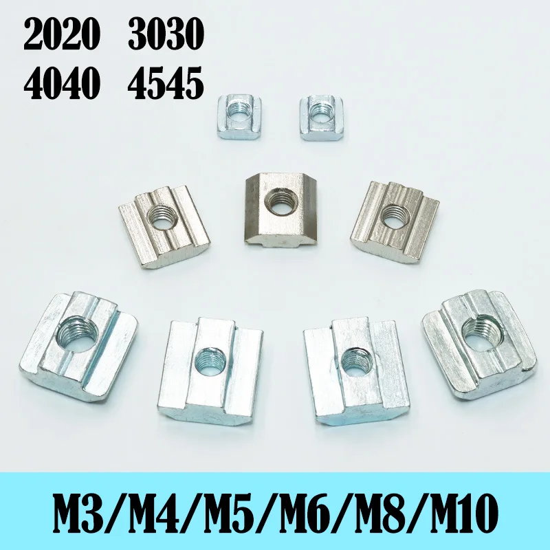 100 Teile/los T Block Vierkantmutter M3 M4 M5 M6 M8 Slot T-mutter Gleitmuttern für 2020 3030 4040 4545 Profil Aluminium Möbel 3d-drucker Image