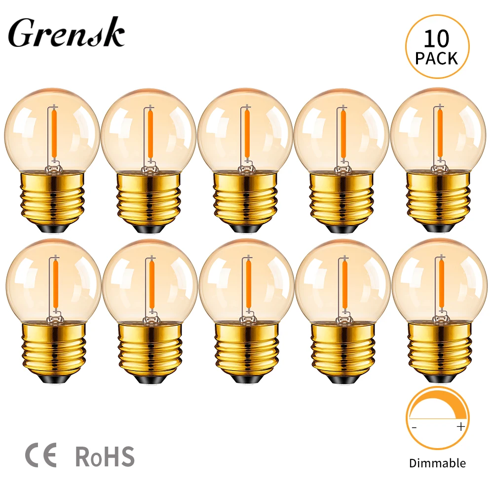 G40 Globe Edison-Lampe, 1 W, E27-Sockel, antike Mini-Kugel-Lichterkette, Ersatzlampe, bernsteinfarbenes, klares Glas, warmweiße LED-Glühlampe