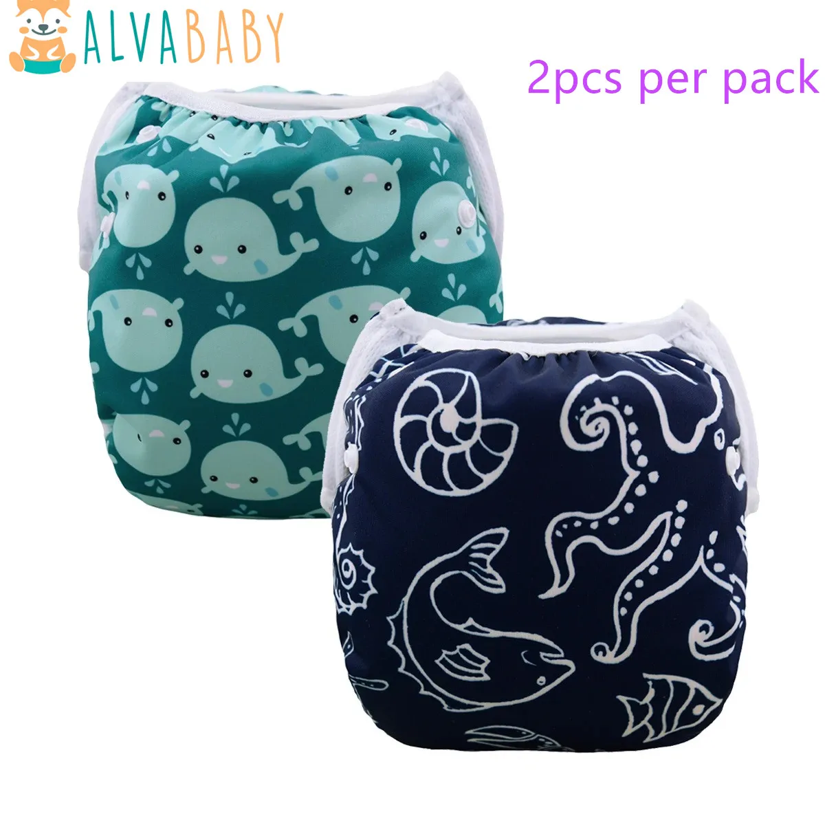 2 Stück ALVABABY Schwimmwindeln für Babys, wiederverwendbare Baby-Schwimmwindel für Schwimmunterricht, modisches Design für Babys unter 8 Monaten Image