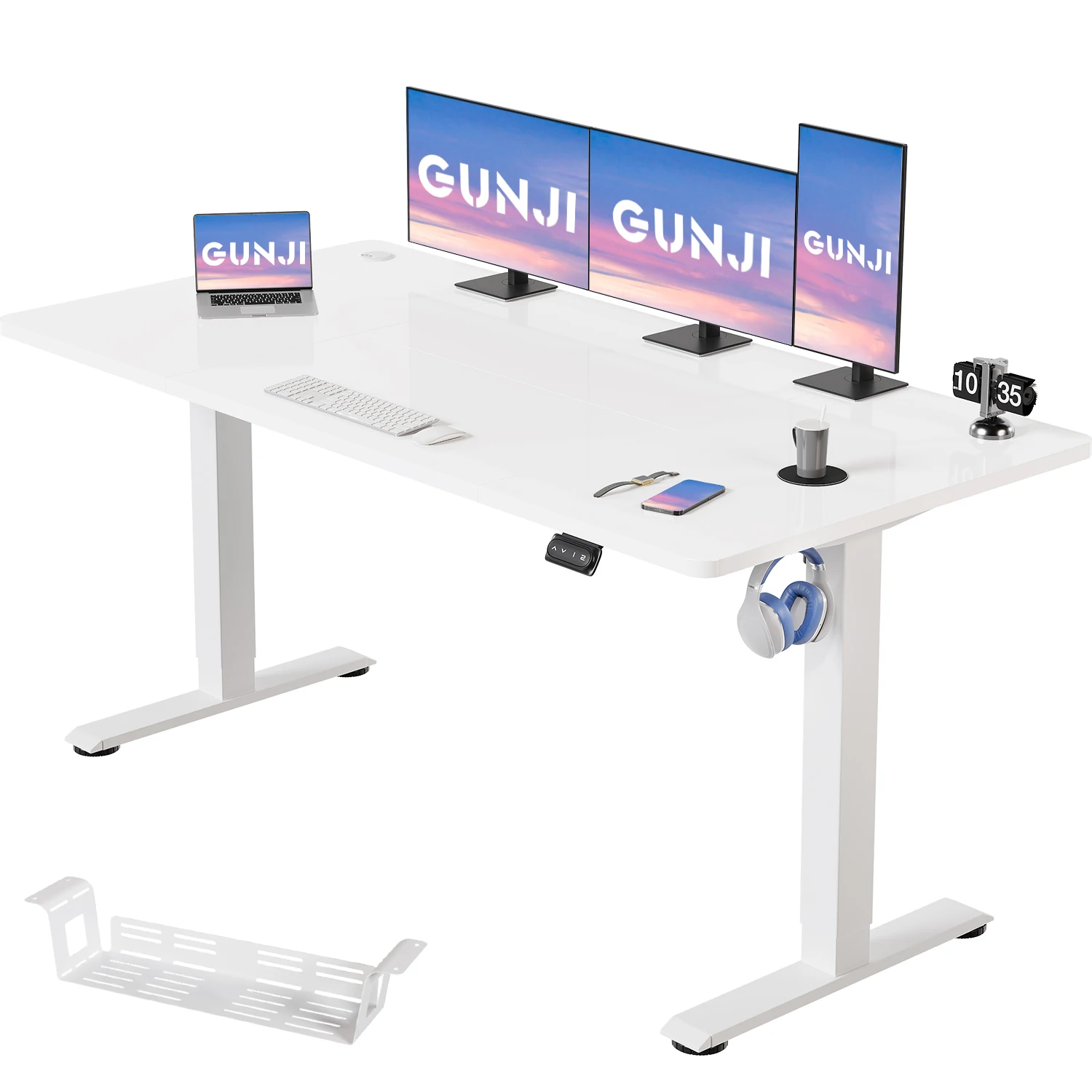 Devoko Höhenverstellbarer Schreibtisch 160 x 70 cm, Elektrisch Höhenverstellbarer Stabiler Stehpult, Image