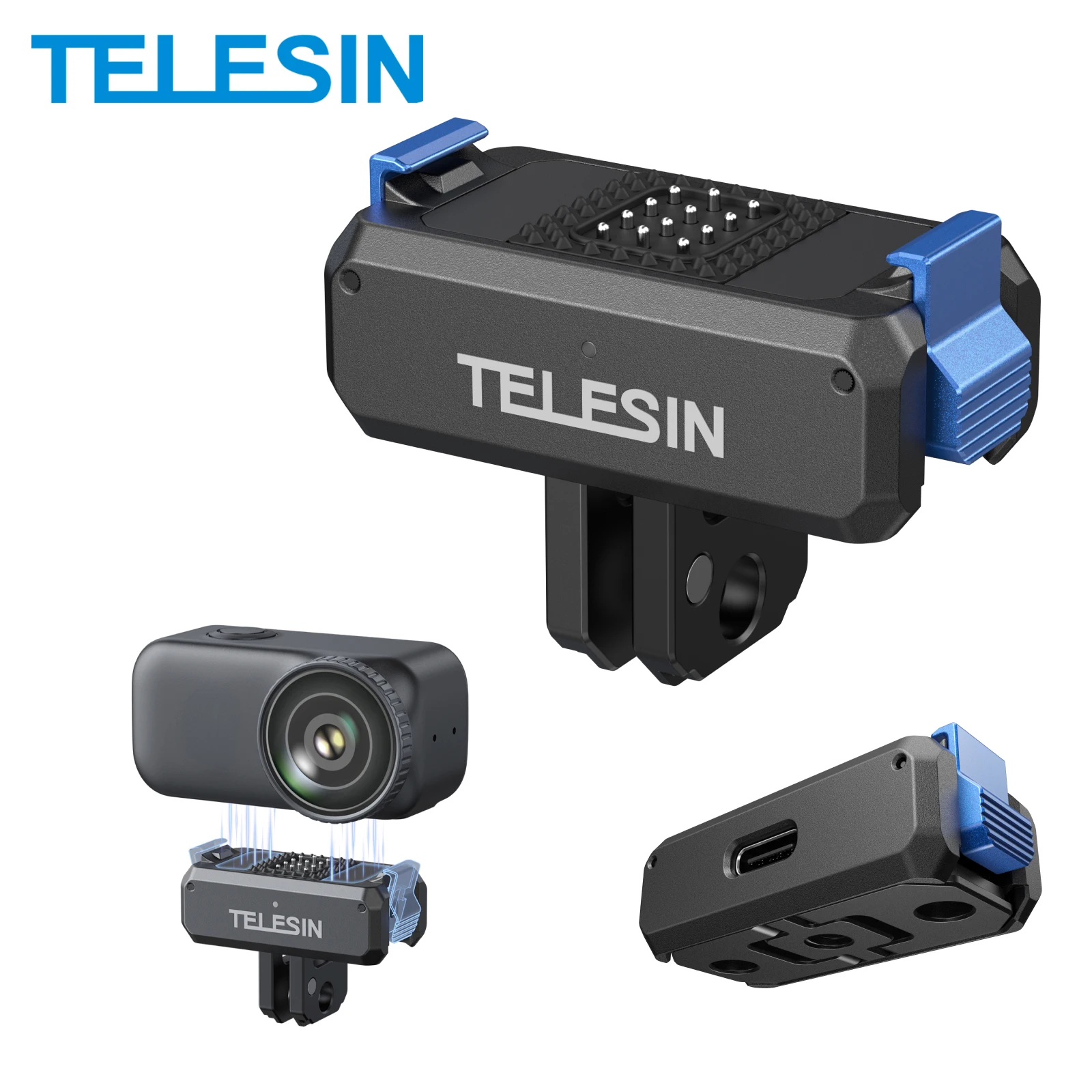 TELESIN Für DJI OSMO Nano Magnetische Quick Release Zwei Klaue Lade Adapter Halterung Dual Klaue Interface Action kamera zubehör Image