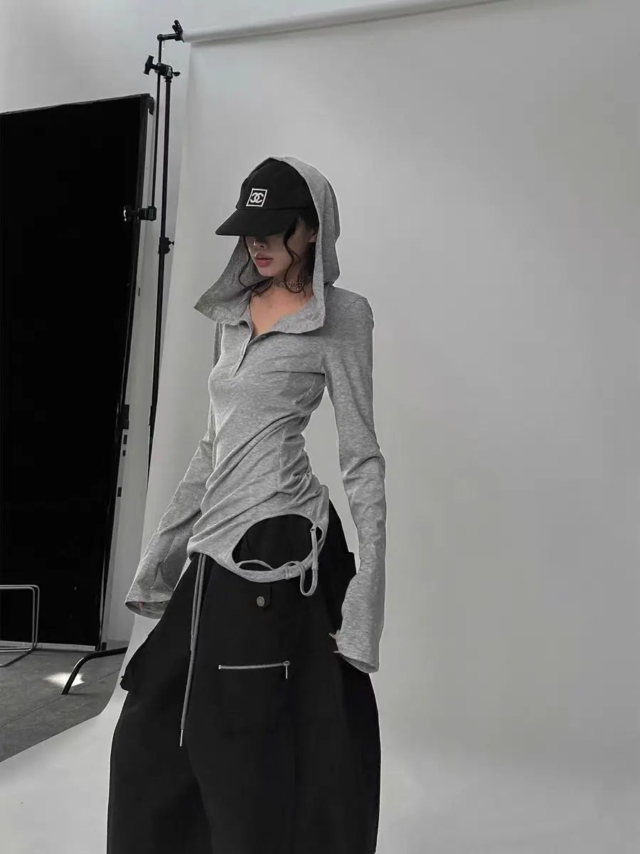 Gothic Y2k Ästhetischen Mit Kapuze T-shirt Frauen Grunge Longsleeve Vintage Harajuku Punk Taste Frühling T-shirt Streetwear Schlank Tees Tops