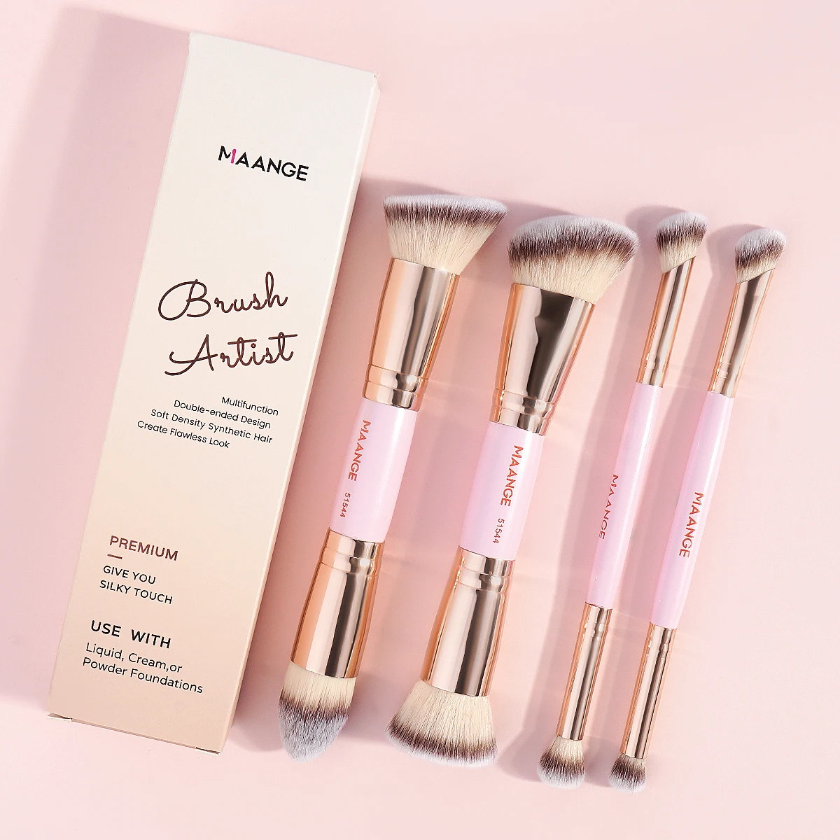 MAANGE 4-teiliges Basic-Make-up-Pinsel-Set mit Box, Dual-Ended Foundations Powder Blush Details für Lidschattenpinsel, Anfänger, Reisen Image