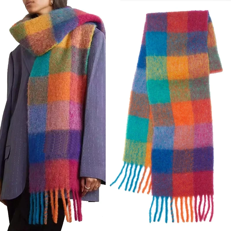 2023 neue Männer Frauen Kaschmir Schal Thicked Warme Decke Bunte Plaid Lange Quasten Weiche Tücher Neck Wraps Schals Image