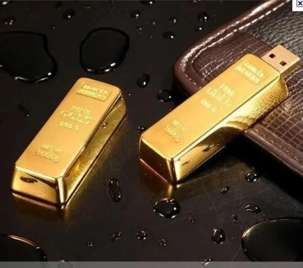 Goldenes USB-Flash-Laufwerk Metall-Stick 4GB 8GB 16GB 32GB 64GB Goldbarren 128 GB USB 2,0 Flash-Speicher Pen drive Bullion Stick Disk Geschenk Image