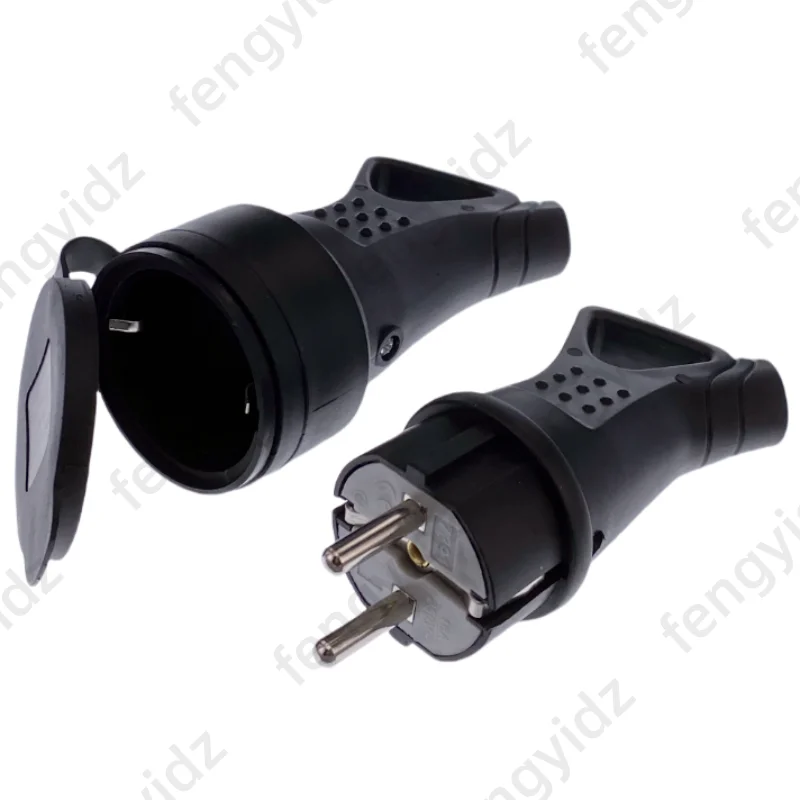 EU Gummi Wasserdichte Steckdose Stecker Elektrische Geerdete Europäischen Stecker Mit Abdeckung IP54 Für DIY Power Kabel Kabel 16A 250V Image