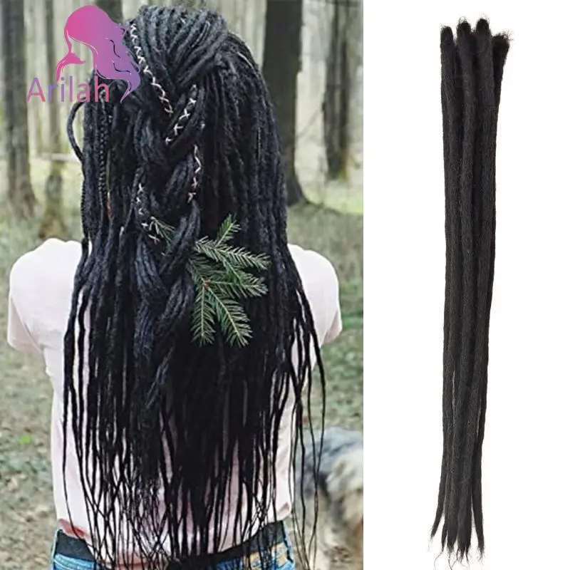 0,4-0,6 cm Echthaar Handgefertigte Dreadlocks Haarverlängerungen Natur Schwarz Häkelhaarsträhnen Häkelzöpfe für Frauen Image