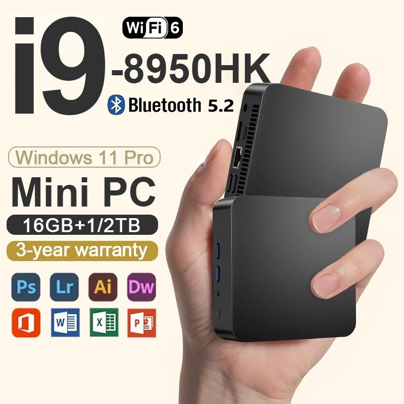 2026 Mini-PC Core i9 8950HK Windows 11 Computer 16GB DDR4 1TB 2TB SSD 4K HD Gaming Mini-Computer Desktop-PC Gamer Tragbar