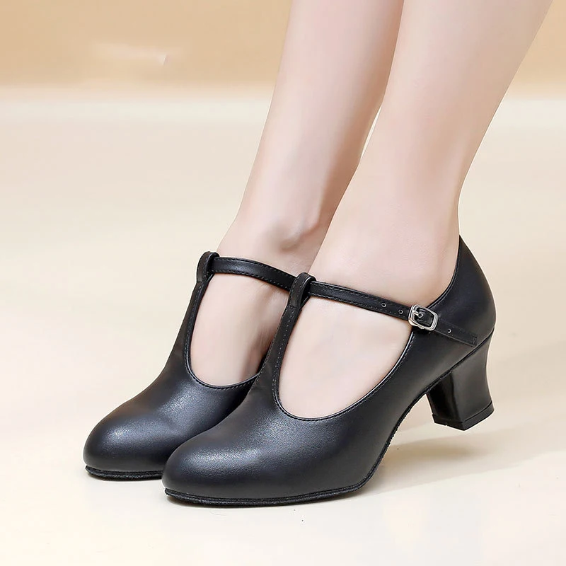 Damen-Tanzschuhe mit T-Riemen und Charakter, rutschfeste Ballsaal-Tanzschuhe für lateinamerikanische Salsa-Tango-Tanzschuhe, High Heels, Jazz-Schuhe