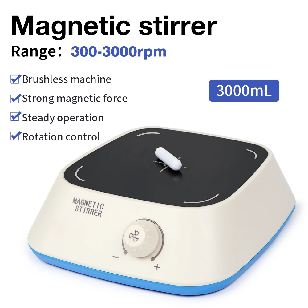 Magnetrührer, Mini-Labor-Rührmischer, tragbare Flüssigkeitsrührerplatte mit Rührstab, 3 l, 3000 U/min, für Labor, EU-Stecker Image