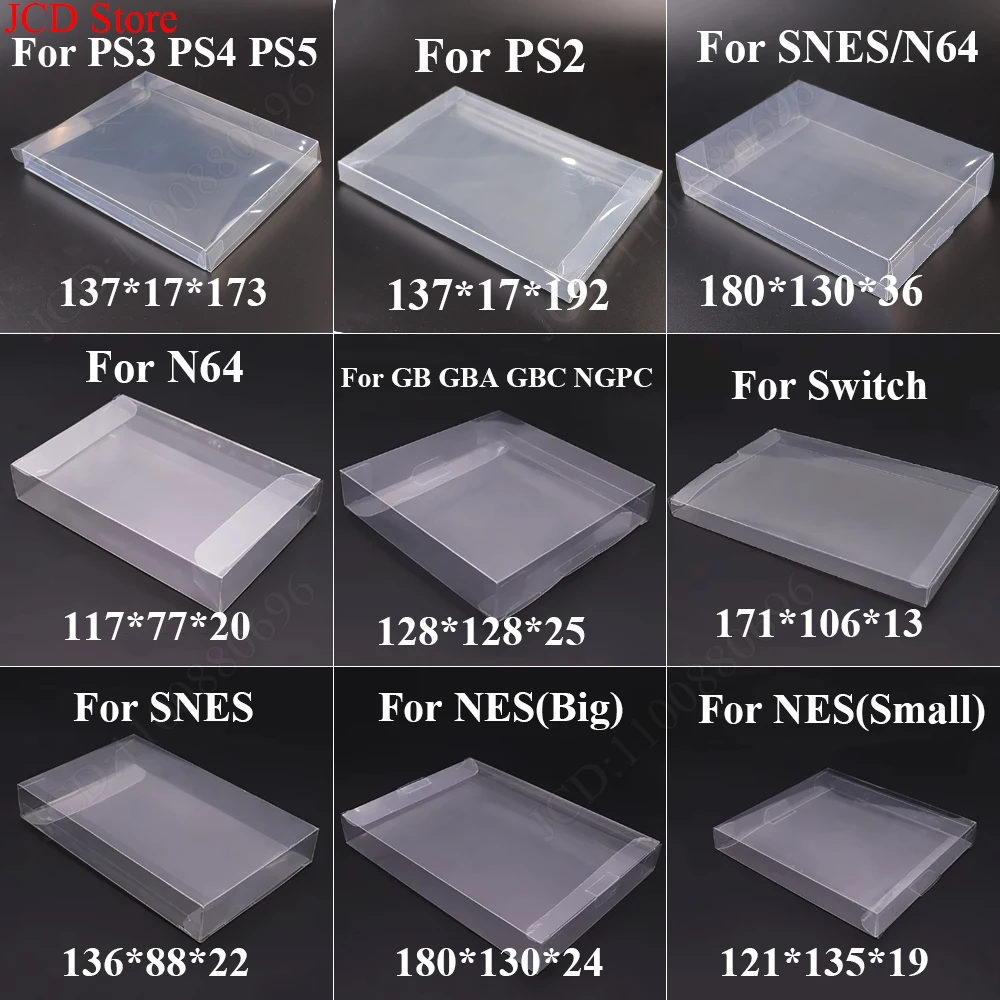 5PCS Klar Transparent Spiel Patrone Box Fall CIB Spiele Kunststoff PET Schutz Für N64 NES SNES GB GBA GBC NGPC schalter PS2/3/4
