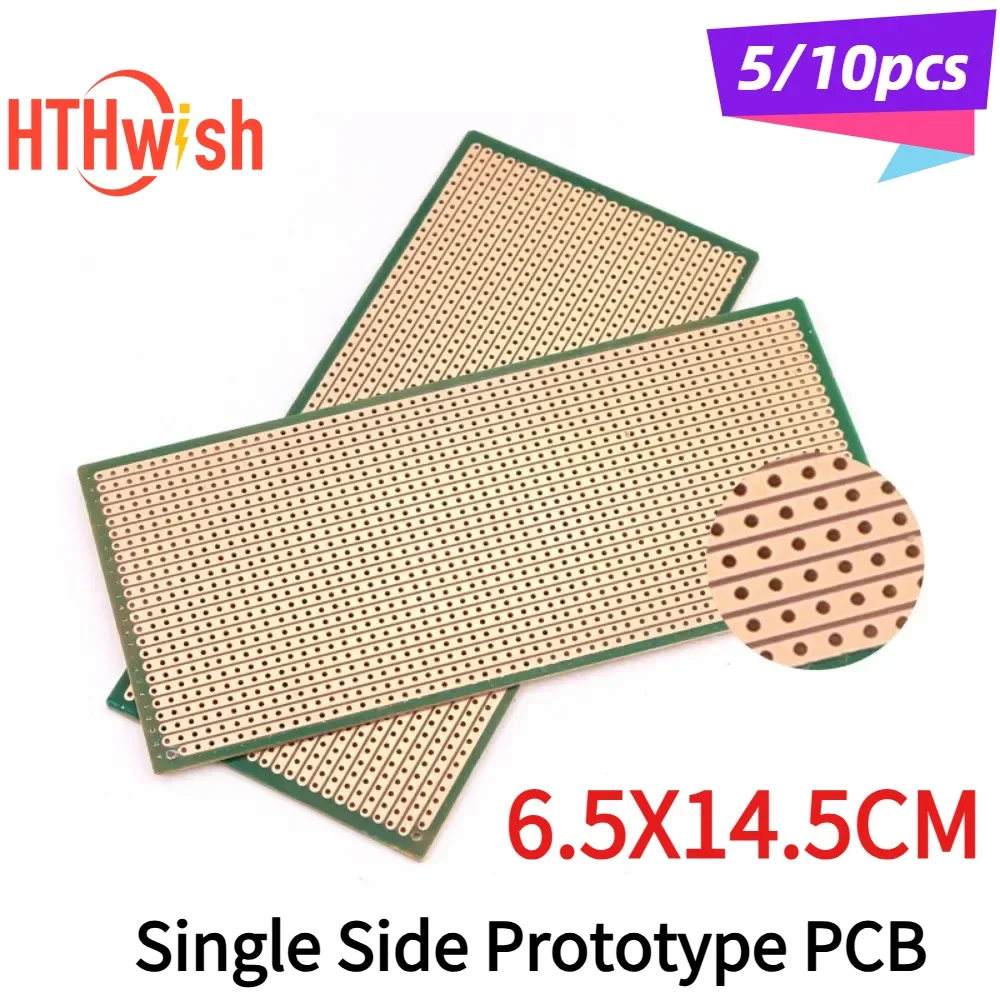 5/10 Stück 6,5 x 14,5 cm einseitig Prototyp PCB Universalplatine Experimentelle Bakelit-Kupferplatte Leiterplatte Gelb 65 x 145 mm Image
