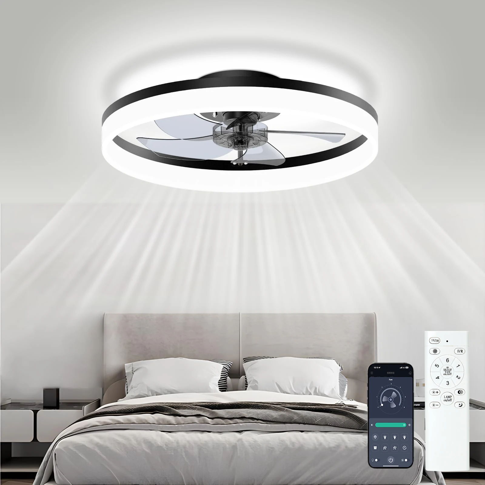 Einfache LED-Decken ventilator Licht Fernbedienung mit unendlichem Dimmen 6 Stufen Wind geschwindigkeit Wohnzimmer Schlafzimmer Kronleuchter Ventilator Image