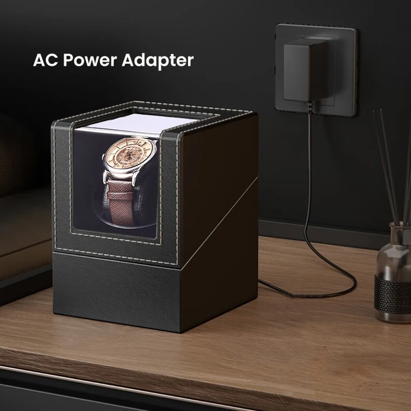 Klassischer Einzeluhrenbeweger für Automatikuhren, automatische Uhrenbewegerbox mit leisem Motor, Leder-Uhrenrotator, AC-Adapter Image