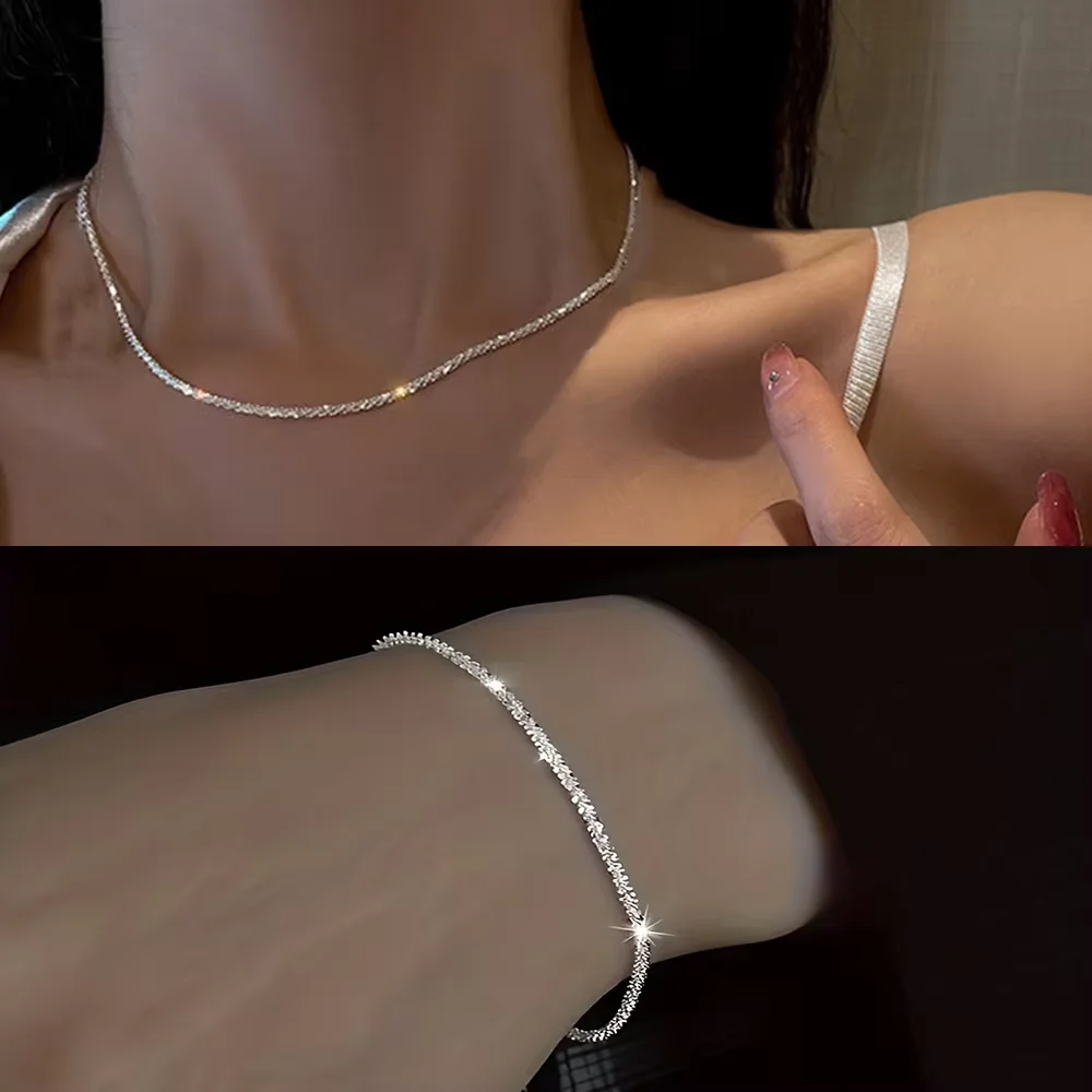 Set aus glänzend versilberten Schlüsselbeinketten, Halsketten, Armbändern und Schmuck, minimalistischen Sternenhimmel-Accessoires für Damen Image