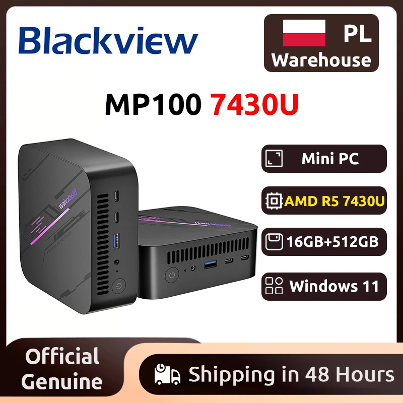 Blackview MP100 NEUER Mini-PC AMD 7430U Windows 11 6-Kern 12-Thread 16GB + 512GB SSD WiFi 6 Mini-Computer PC BT5.2 Image