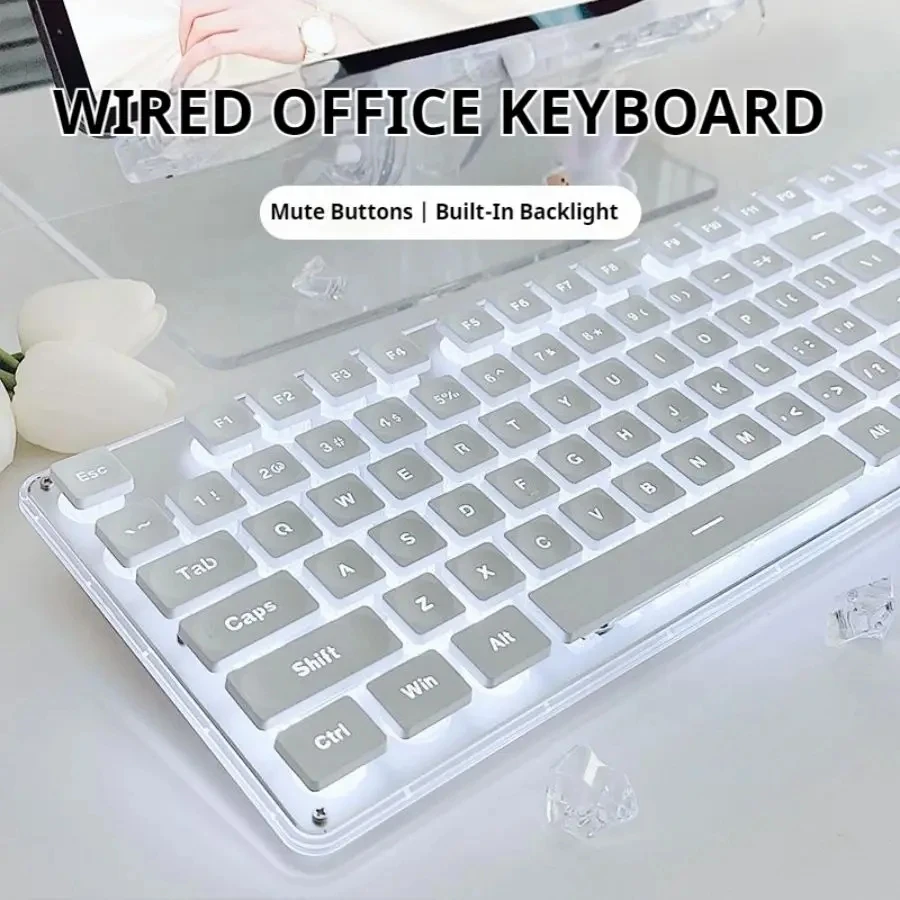 EWEADN GX710S Büro tastatur leise, Ganzmetall panel 104 Tasten mit Wasser tropfen tasten verkabelt, für Spiel und Büro weiß & schwarz Image