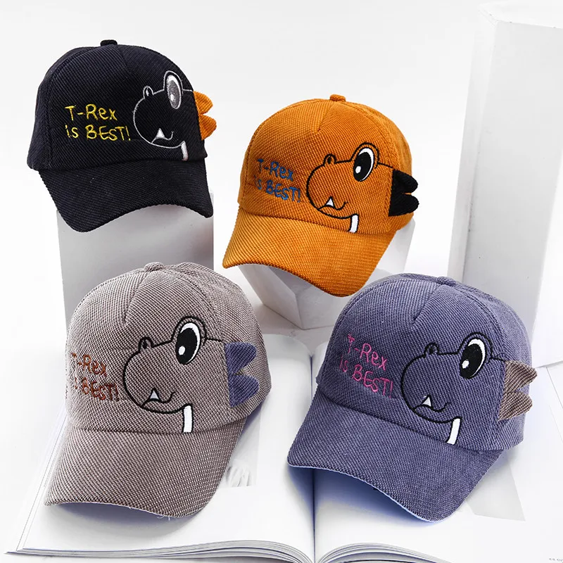Nette Baby Caps Cartoon Dinosaurier Kinder Jungen Baseball Kappe Kinder Cord Einstellbare Sonnenschutz Hut Sommer Herbst Image