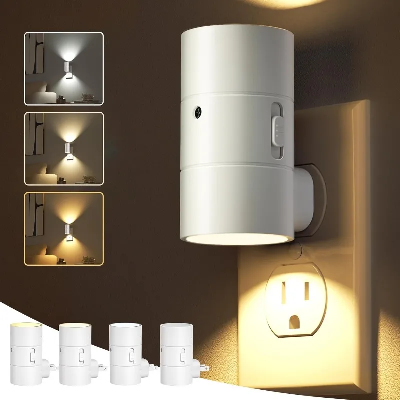 Nachtlichter, einstecken in die Wand, dimmbare LED-Wandleuchten mit Lichtsensor, 3 Farbtemperaturen für Flur, Badezimmer, Treppen, Schlafzimmer