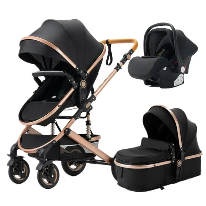 Tragbarer Kinderwagen High View 3-in-1-Kinderwagen mit Autositz, faltbarer Kinderwagen, stoßdämpfender Allradwagen