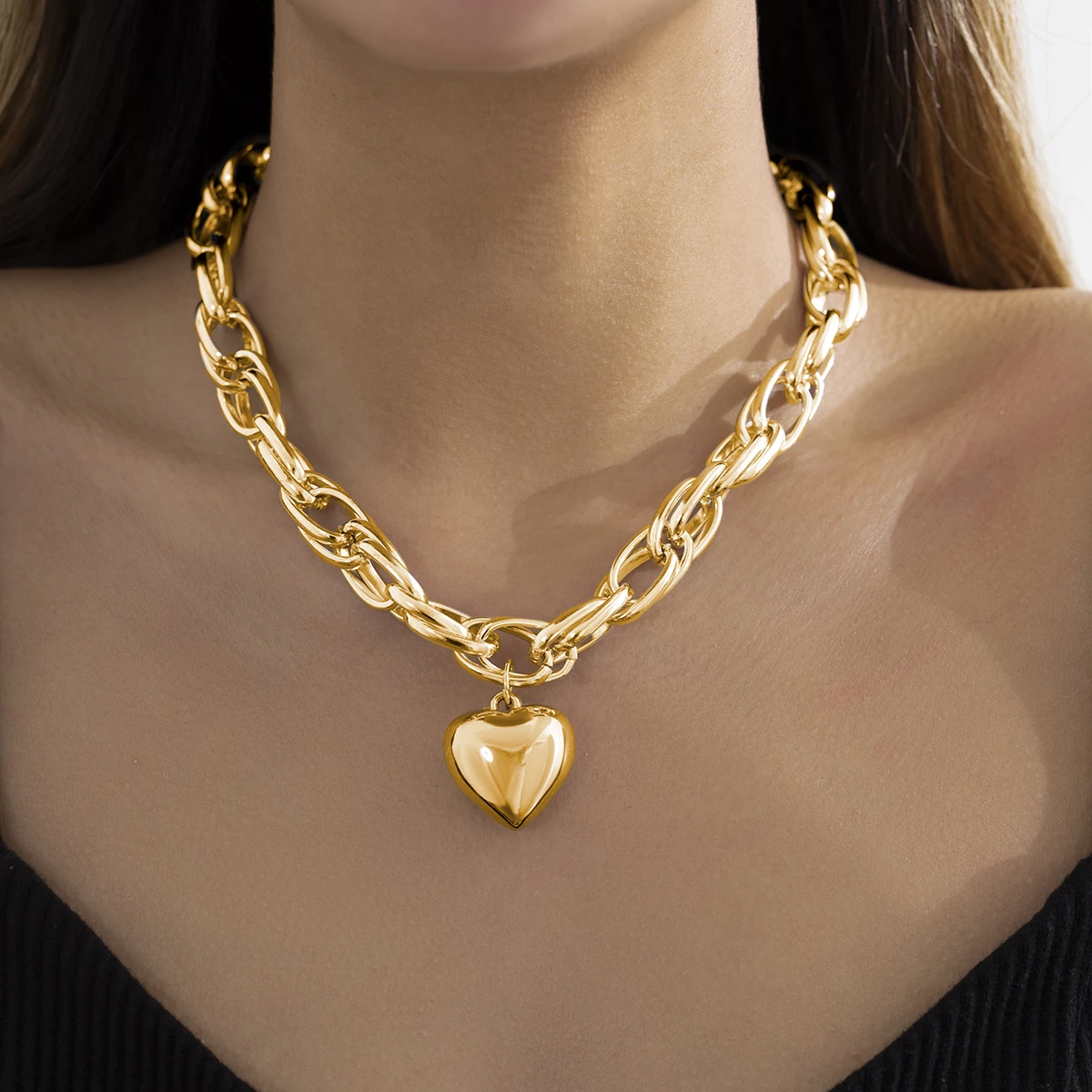 Ingemark Hohe Qualität Punk Große Herz Anhänger Halskette Frauen Mode-Statement Chunky Schwere Kette Grunge Schmuck Steampunk Männer