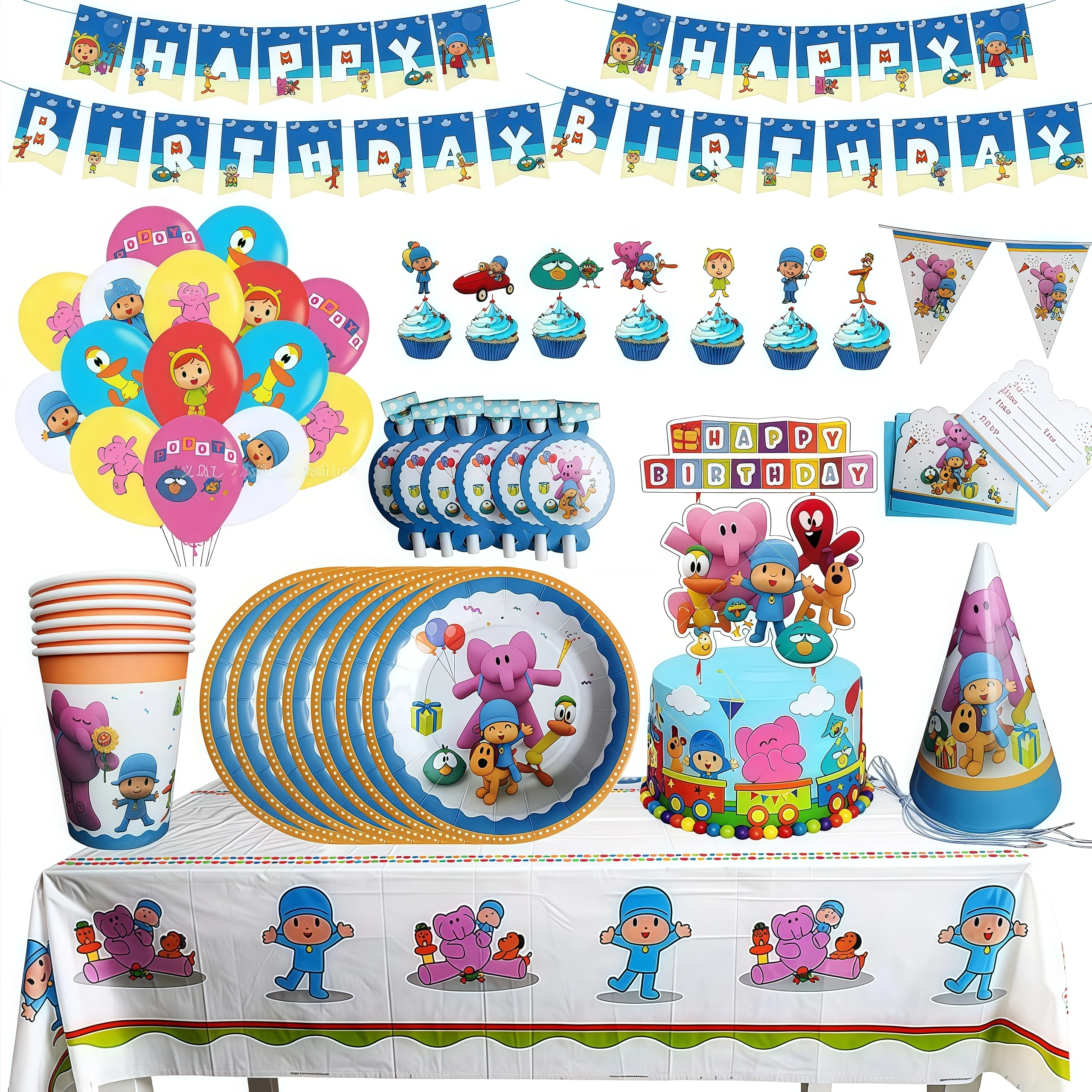 Cartoon P-Pocoyoes Thema Geburtstag Party Dekorationen Einweg Geschirr Teller Banner für Baby Shower Party Supplies Kinder Geschenke