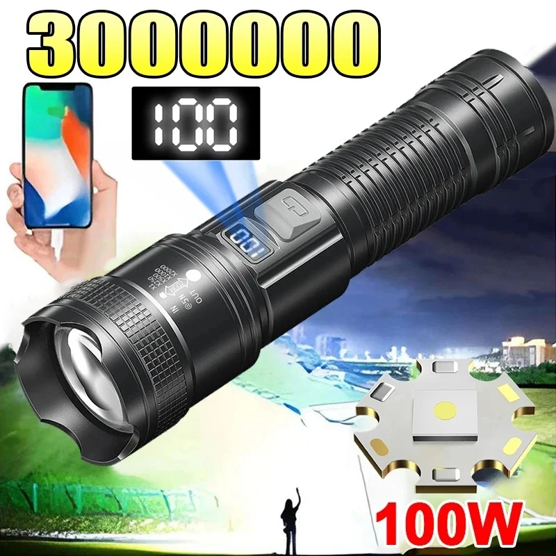 3000000 LM Superhelle Taschenlampe, eingebauter Akku, wiederaufladbare LED-Taschenlampen, Hochleistungs-Taschenlampe für Camping-Laterne Image