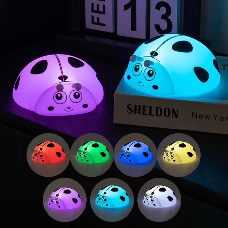 Entzückendes Nachtlicht aus Silikon für Kinderzimmer, Schlaflampe mit Touch-Steuerung, Marienkäfer-Nachtlichter, wiederaufladbare USB-Tischlampe für Babys und Kinder
