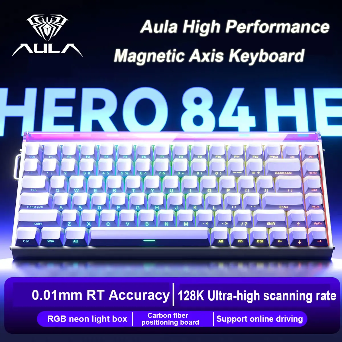 AULA HERO84 HE Magnetschalter Kabelgebundene mechanische Tastatur RGB Musik Rhythmus 8K Rückholfrequenz Tastatur Computerzubehör für Gamer Image