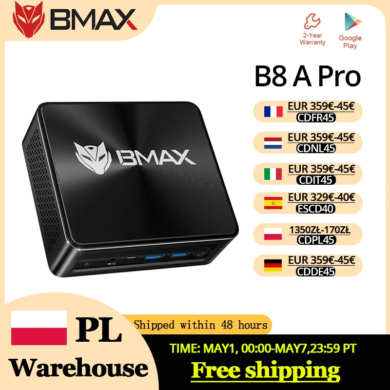 BMAX B8 A Pro Mini-PC mit AMD Ryzen 7 8745HS, 16GB DDR5 RAM, 512GB NVMe SSD, Windows 11 Pro, Wi-Fi 6 und Bluetooth 5.2 Image