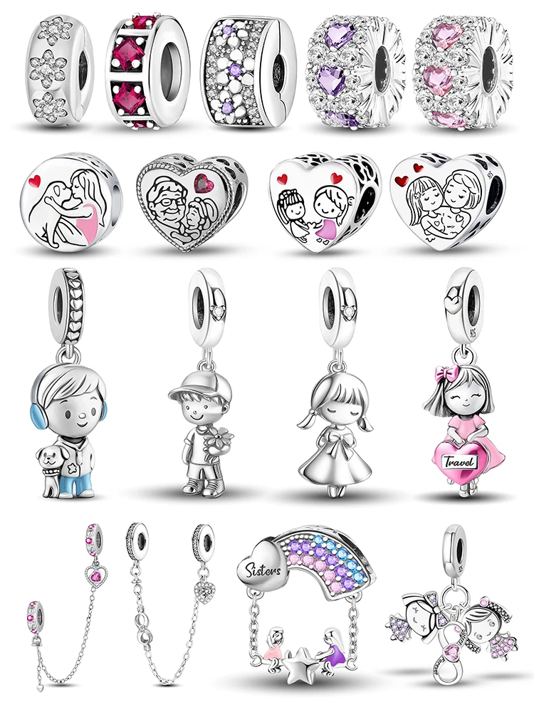 Charms aus 925er-Sterlingsilber, süßes Mädchen, Liebe, herzförmig, für Jungen, Perlen, passend für DIY-Armbänder, Armreifen, Geschenk von hochwertigem Schmuck Image