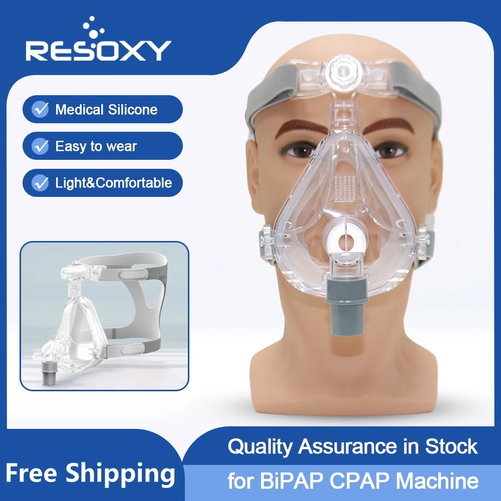 RESOXY CPAP Vollgesichtsmaske Auto BiPAP CPAP Mundmaske Medizinische Silikon-Vollgesichtsmaske mit Kopfbedeckung für Schlafapnoe Schnarchen Image