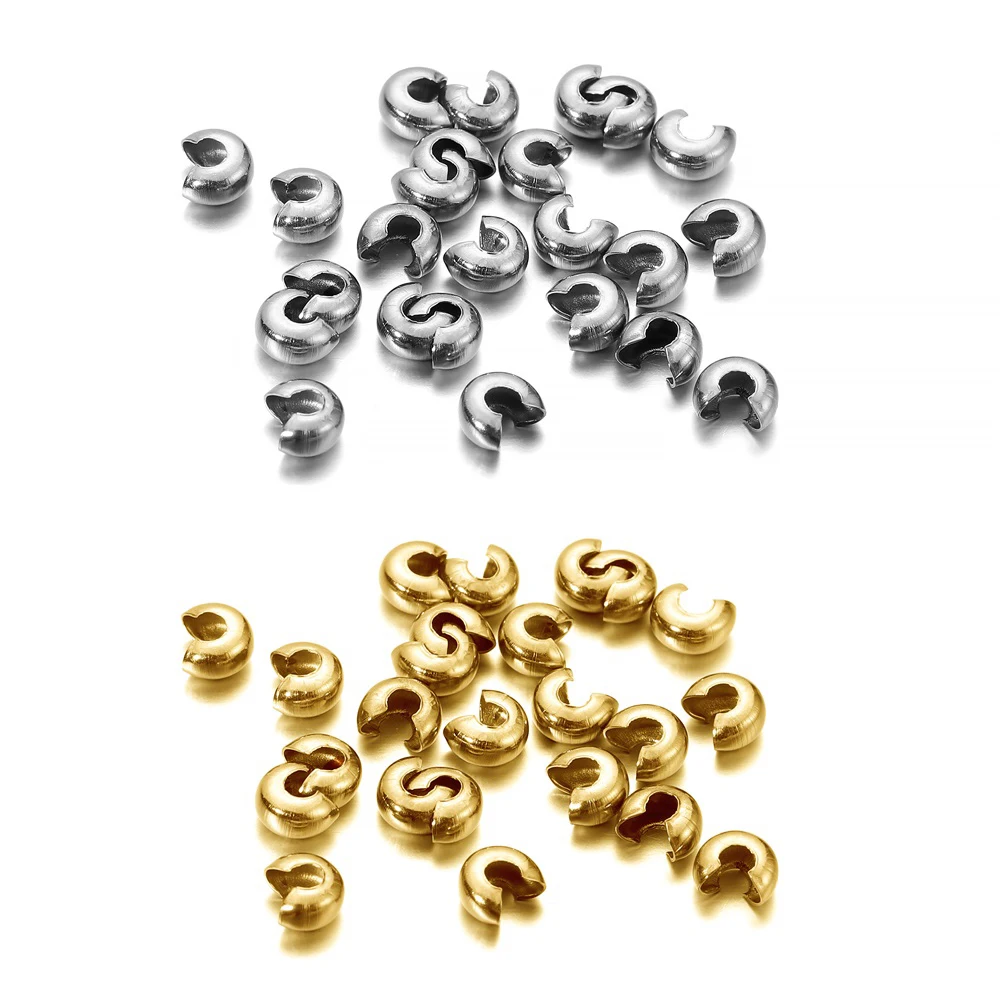 50 stücke Gold Farbe Edelstahl Ende Quetschperlen Abdeckung Durchmesser 2 3 4mm Lose Große Loch Spacer Stopper Perlen für Diy Schmuck Machen